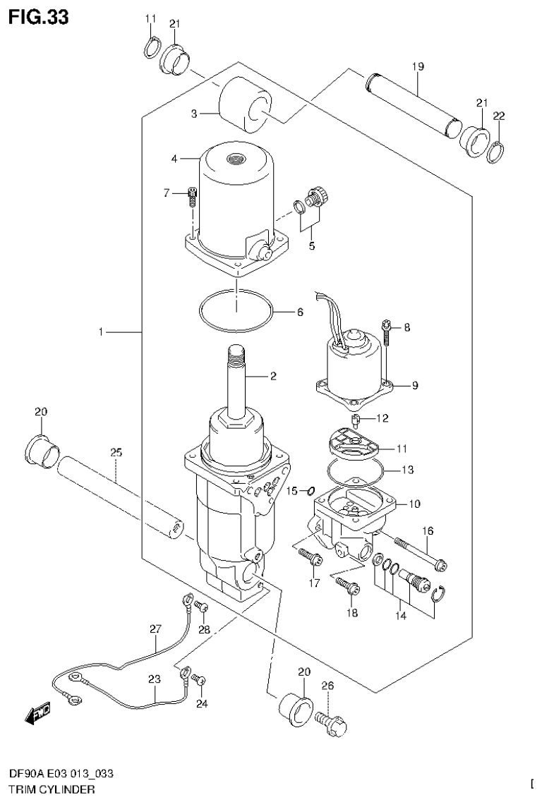 Suzuki DF80A, DF90A TRIM CYLINDER parts diagram